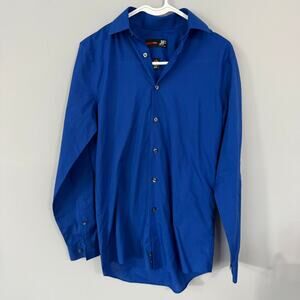 JF J. Ferrar Slim Fit Bright Blue Dress Shirt Button Down Size Small / 32 - 33